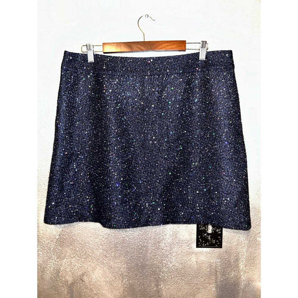 LOFT Black Sequin Mini Skirt Holiday Party Sparkle A-Line Size 14 Preppy Chic